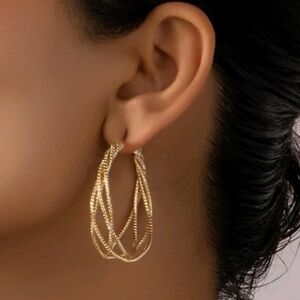 NEW!! 14K Gold Plated Classic Intertwined Hoop Earrings